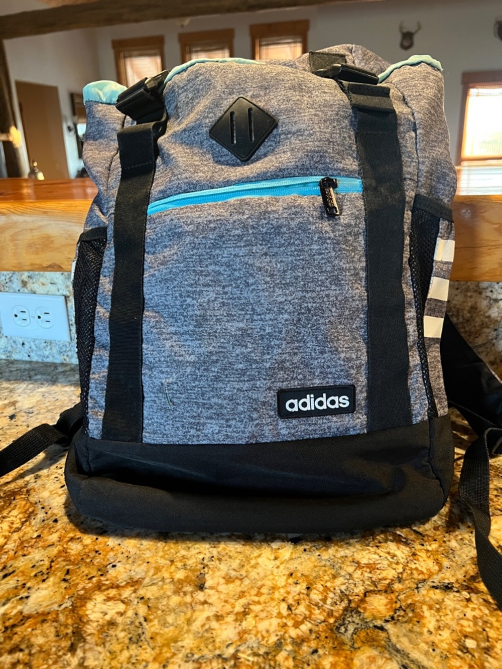 adidas Gray and Black Backpack with Teal Zip Accent